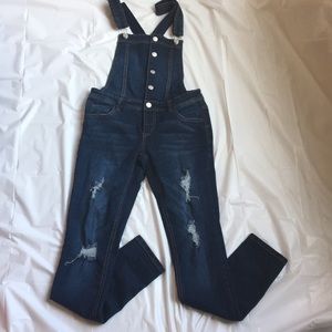 Denim skinny overalls